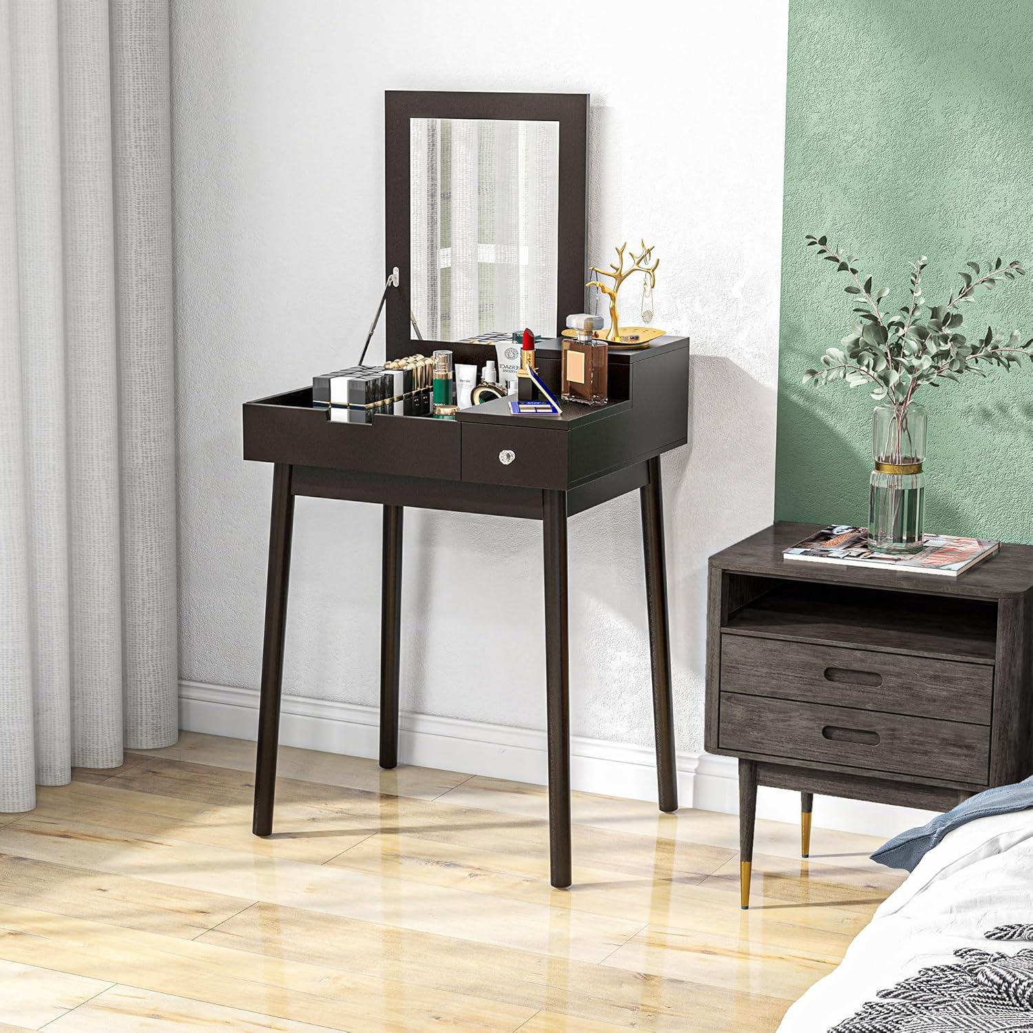 Thumbnail 5 de HOMCOM Coiffeuse avec Miroir 60x50x85,5 cm Noir