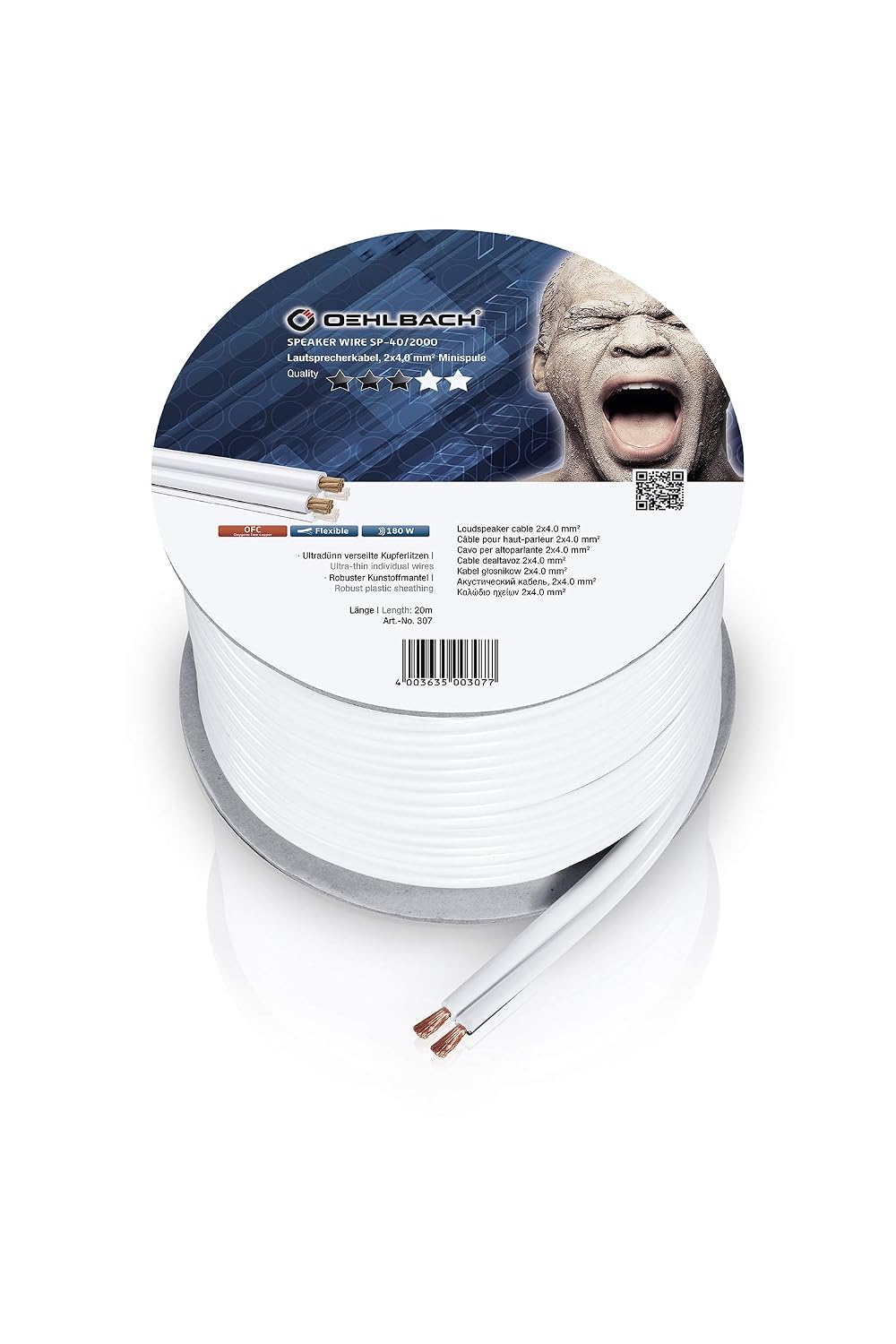 Detalle de Oehlbach Speaker Wire SP-40 – biały kabel głośnikowy OFC 2 x 4,0 mm², 30 m