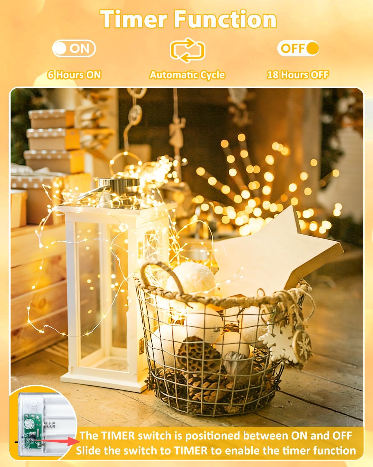 Detalle 2 de BOSSERN 4-Pack 60 LED Fairy Lights, 20-Foot Battery-Powered Copper Wire