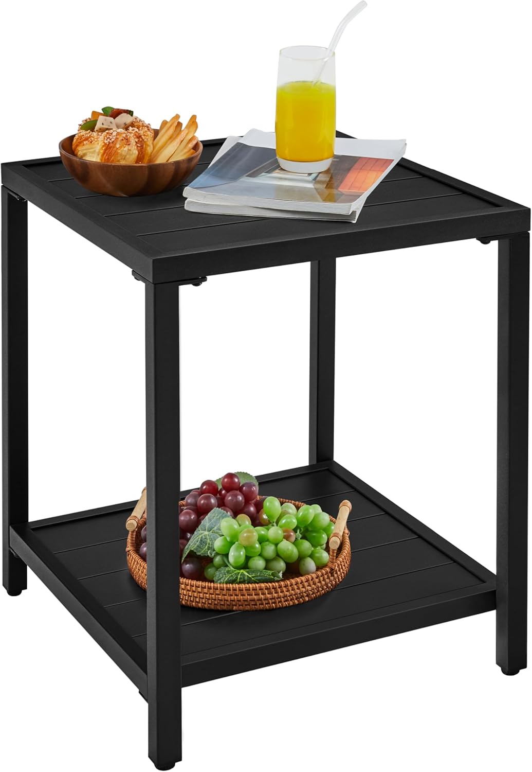 Yaheetech Tavolo da Giardino quadrato 45 x 45 x 54 cm con ripiano in metallo a doghe (nero)