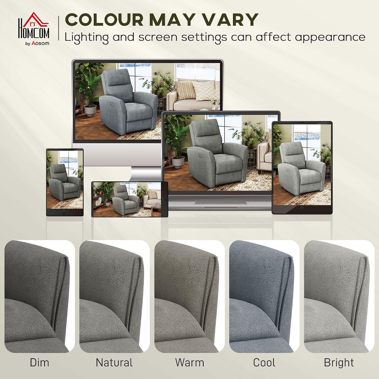 Thumbnail 6 de HOMCOM Electric Power Recliner Chair, Grey Polyester, USB-A and USB-C