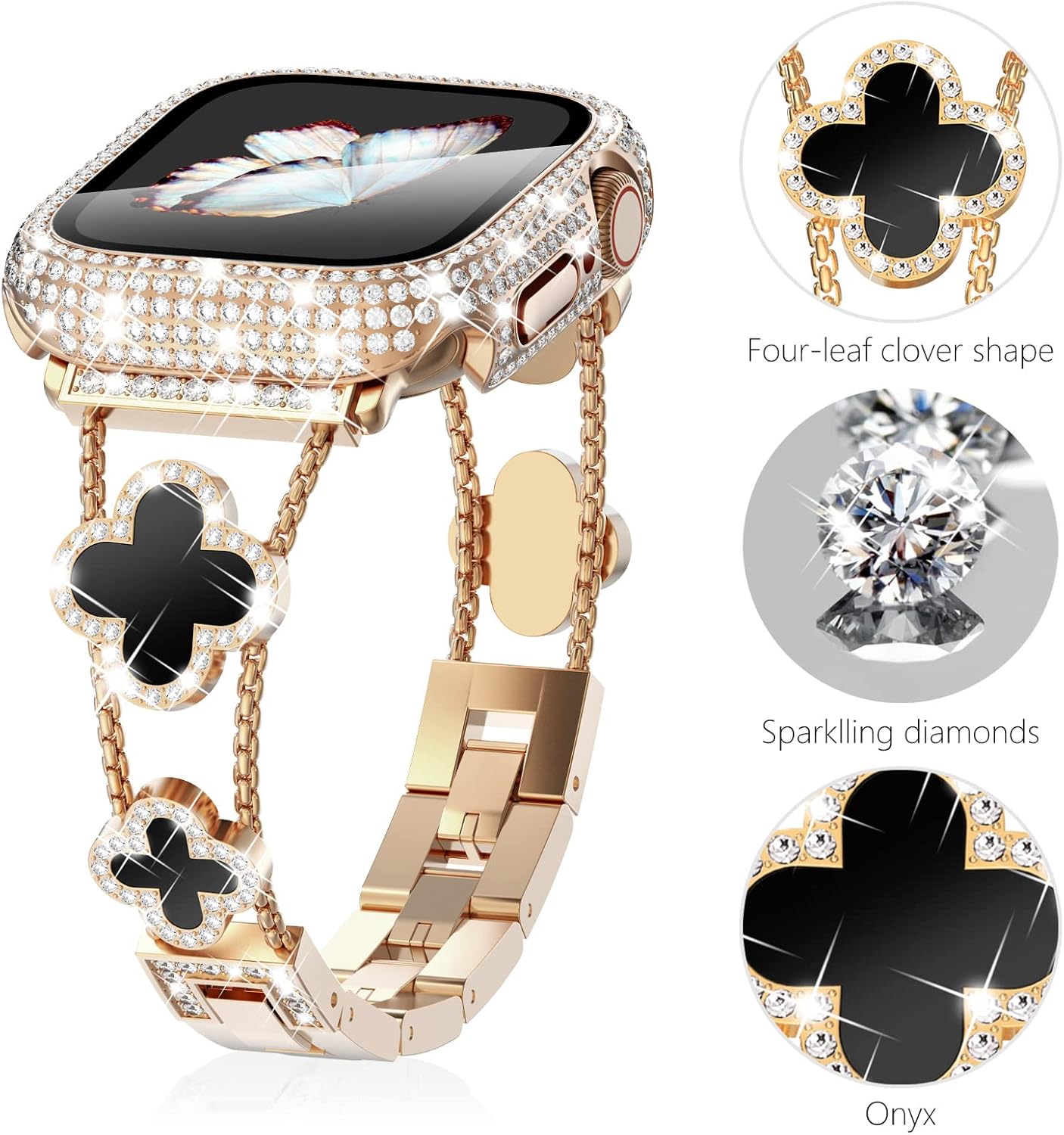 Thumbnail 4 de KADES 41mm Apple Watch Strap with Bling Case and Rose Gold/Black Dial—Diamond-Studded Bracelet for iWatch 9/8/7