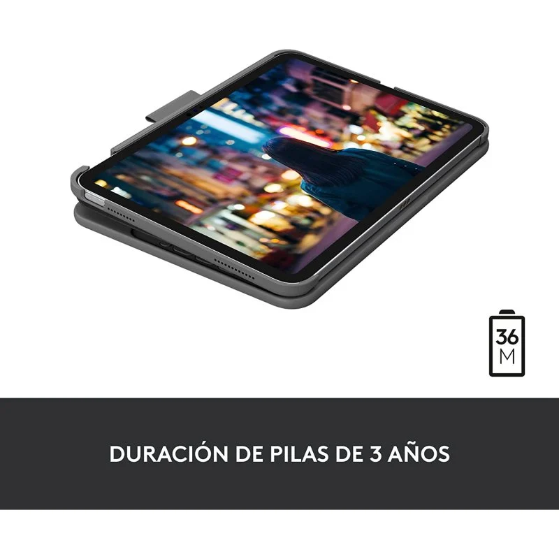 Detalle 2 de Logitech Slim Folio: Funda Gris con Teclado para iPad 10ª Generación