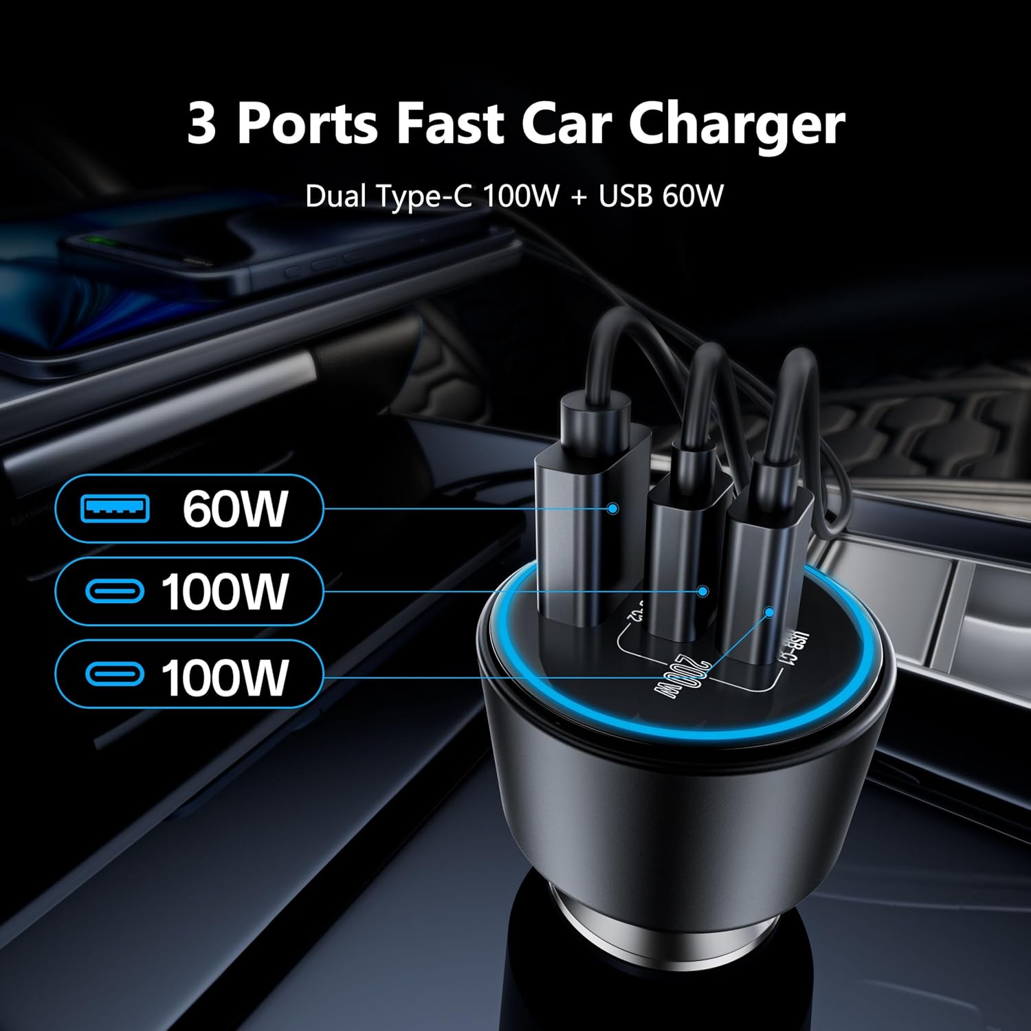 Thumbnail 2 de USB C Car Charger 200W Dual PD 100W + USB-C PD3.0/QC4.0 Car Charger for 12V-24V Vehicles