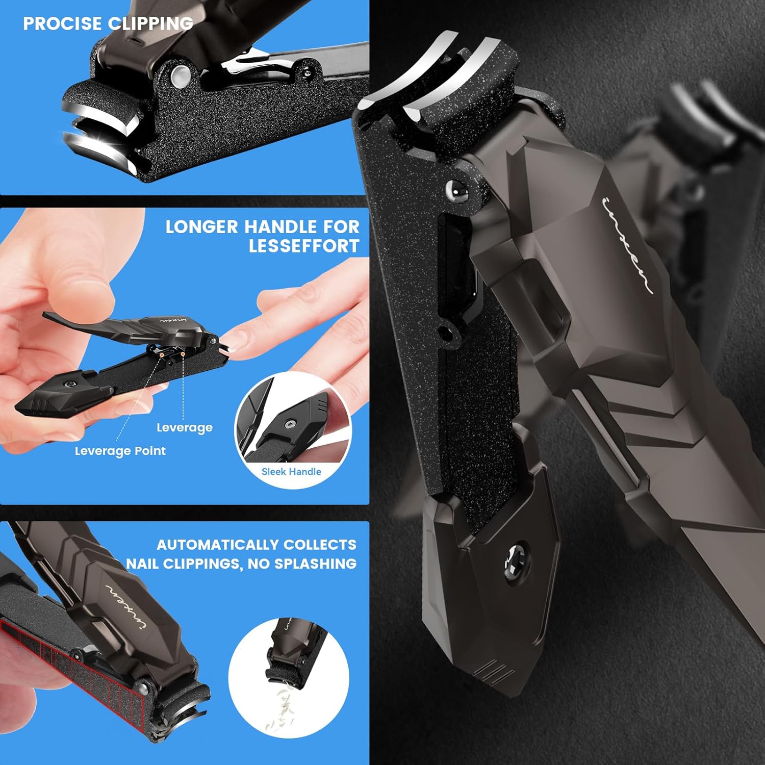 Thumbnail 2 de INXEN Profi Nagelknipser mit Auffangbehälter – scharfer Edelstahl-Nagelschneider für Hände und Füße