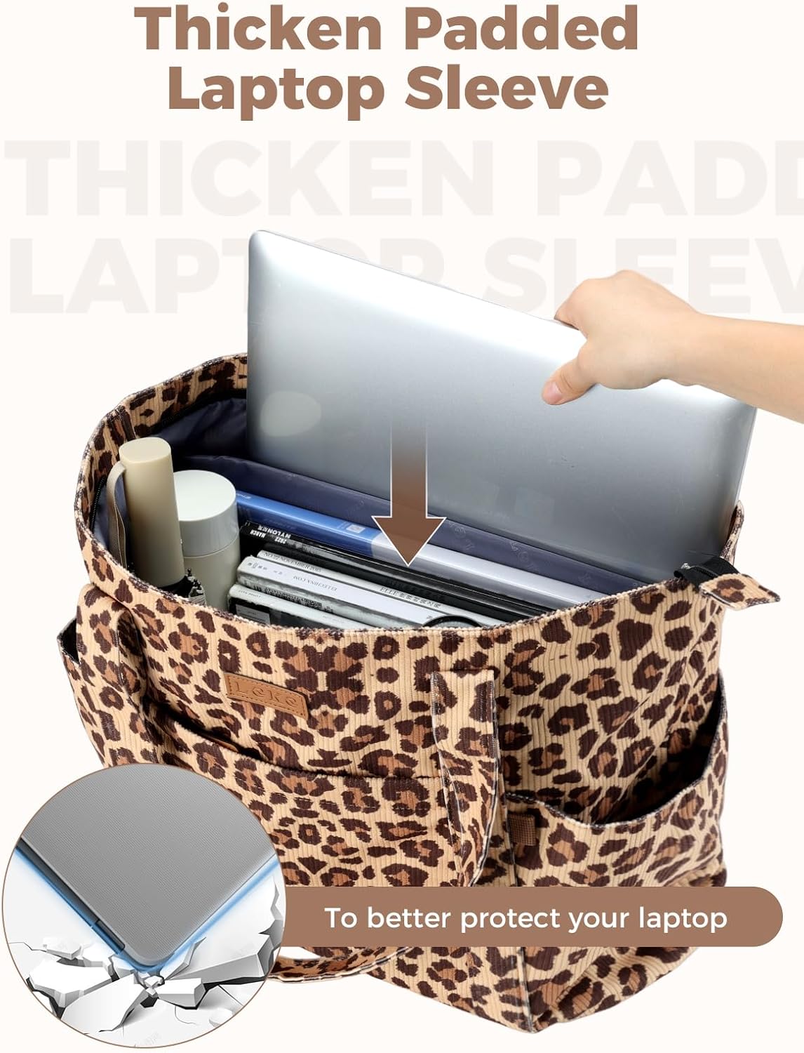 Thumbnail 4 de Lekespring Cord Tasche Damen – große Tote Bag mit Reißverschluss und Laptopfach bis 15,6 Zoll