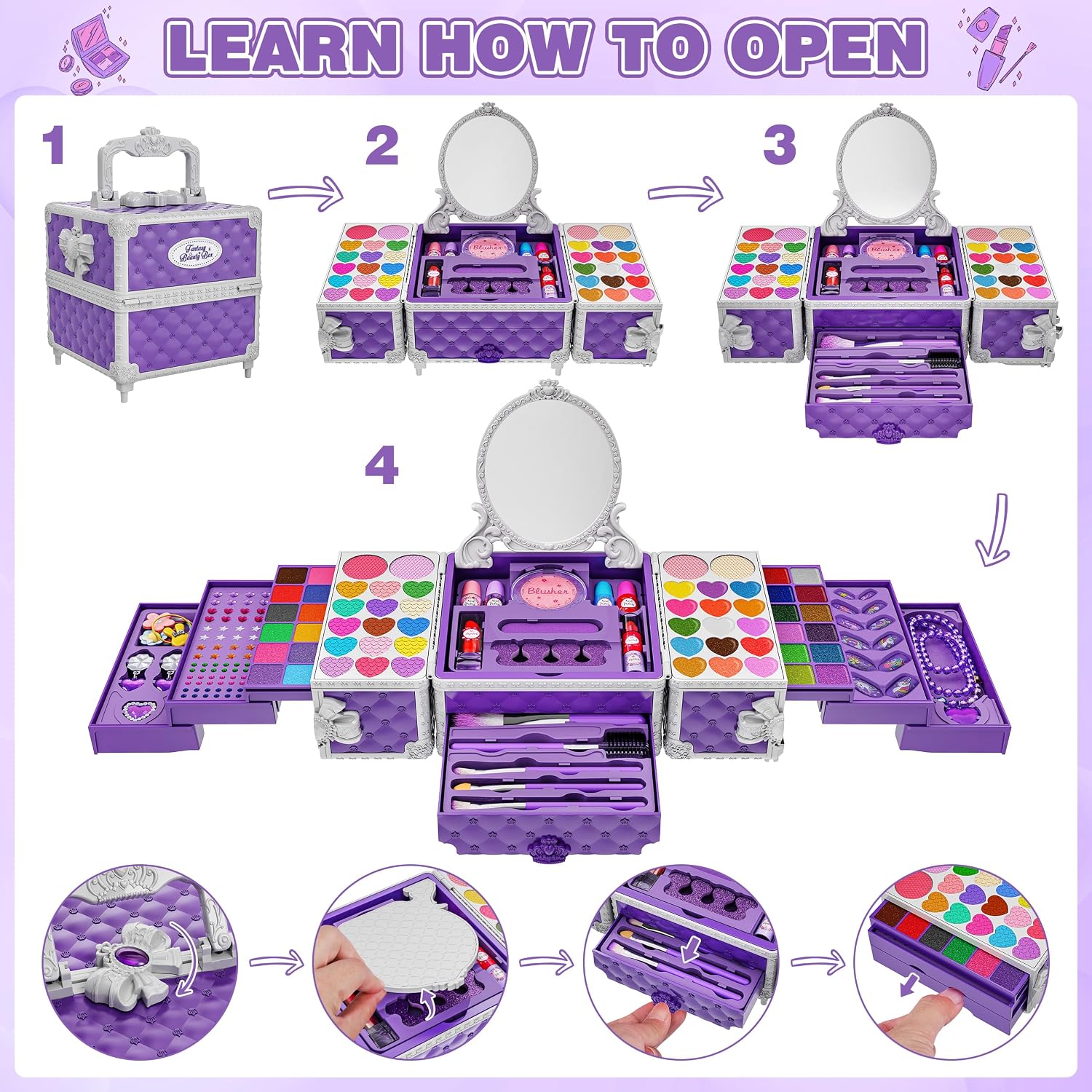 Detalle 2 de 99 Pcs Kids Makeup Kit for Girls โ Playset ๐