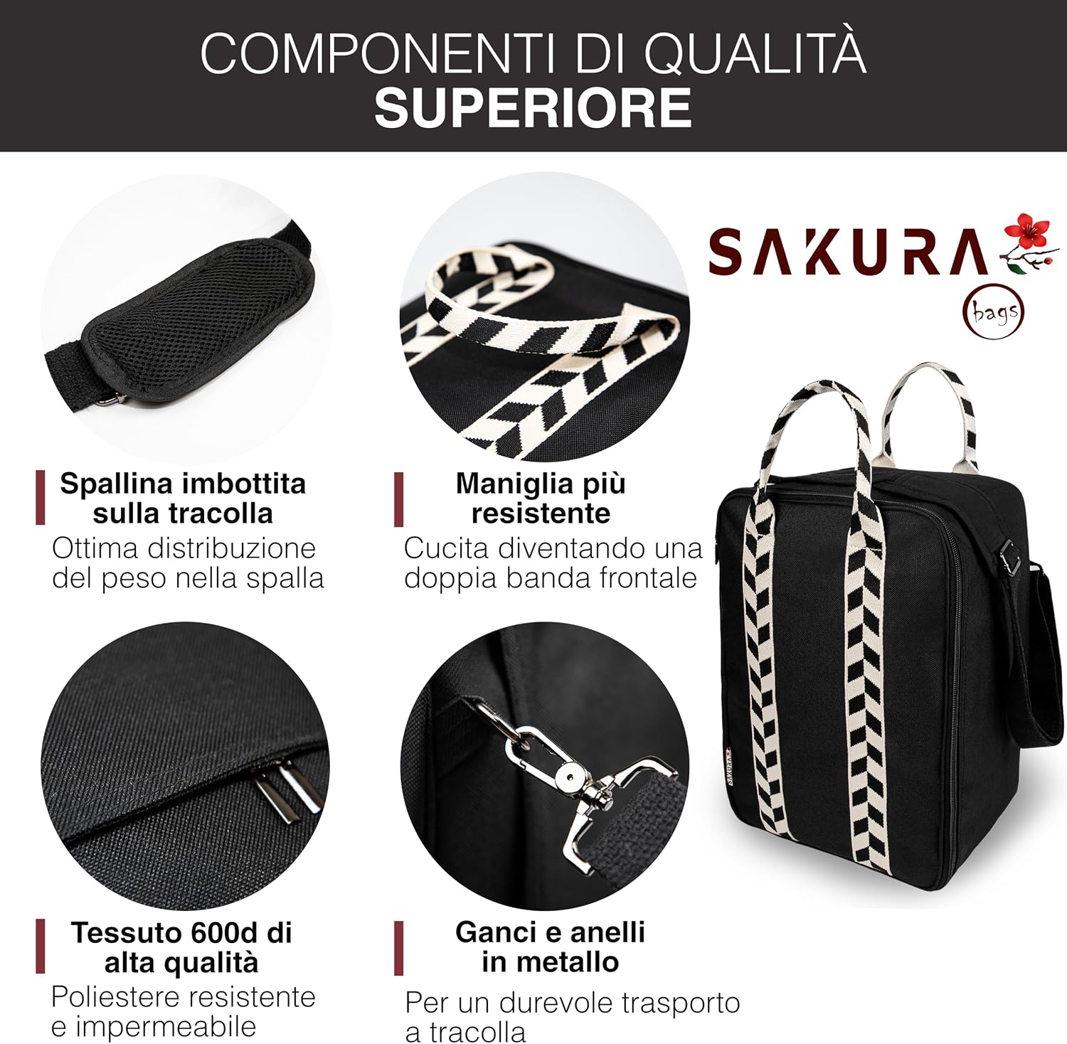 Thumbnail 5 de Sakura Bags Sàkura Borsa da Viaggio 40x20x25 compatibile standard Ryanair, WizzAir, Vueling (cabina/sottosedile)