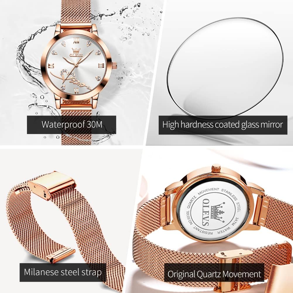 Thumbnail 5 de Damenuhr OLEVS Roségold Herz 30 m wasserdicht