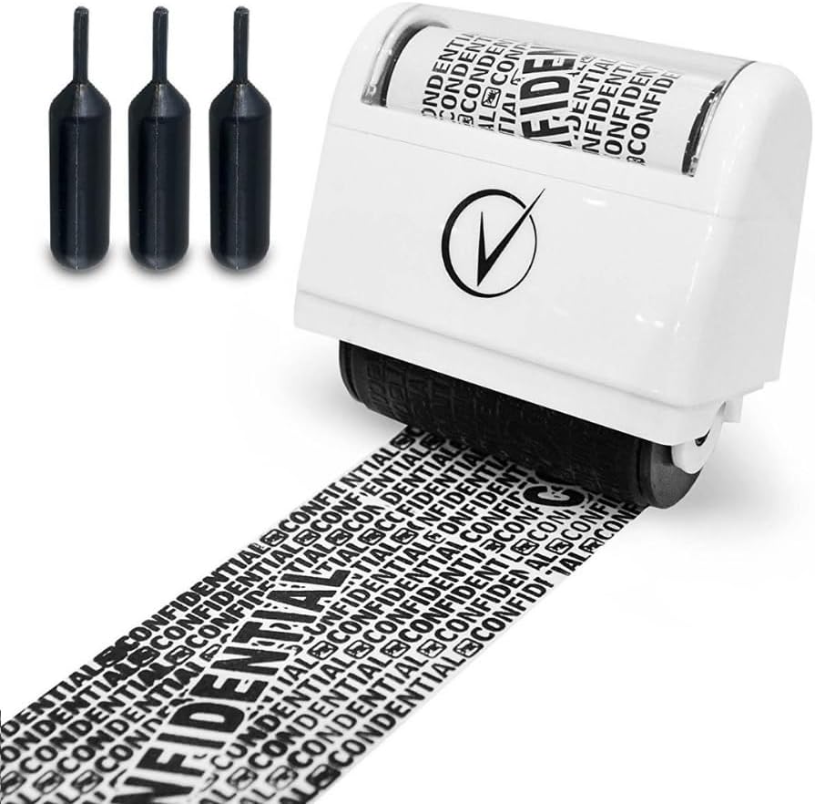 Vantamo Address Blocker Stamp Roller with 3 Refills – Confidential Ink for Personal Data Protection (Classy White)