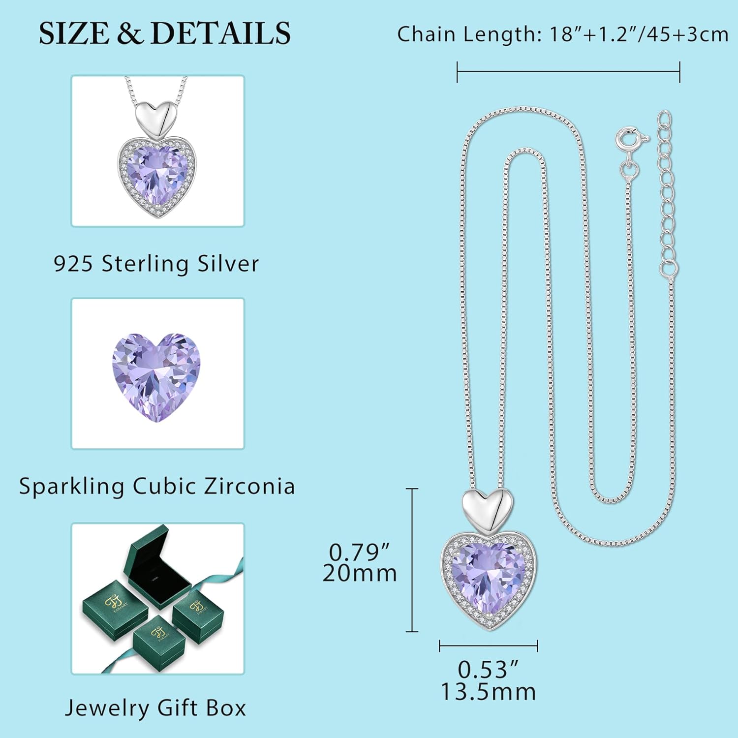 Thumbnail 4 de FJ Herz-Kette Damen aus 925 Sterling Silber mit Geburtsstein & Anhänger