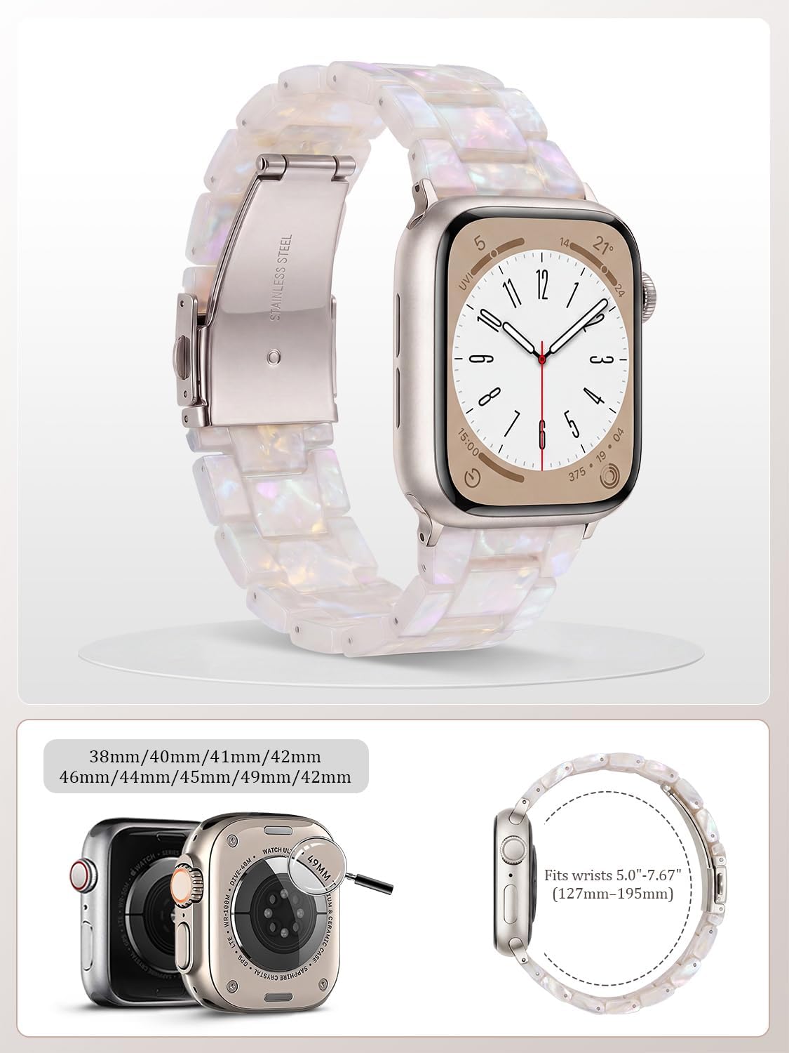 Detalle de V-MORO Resin Band for Apple Watch (Starlight Buckle, Aurora White) — 42mm/41mm/40mm/38mm