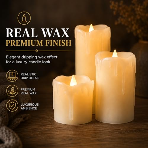 Detalle 2 de Festive Lights Real Wax Cream LED Pillar Candles: Set of 3