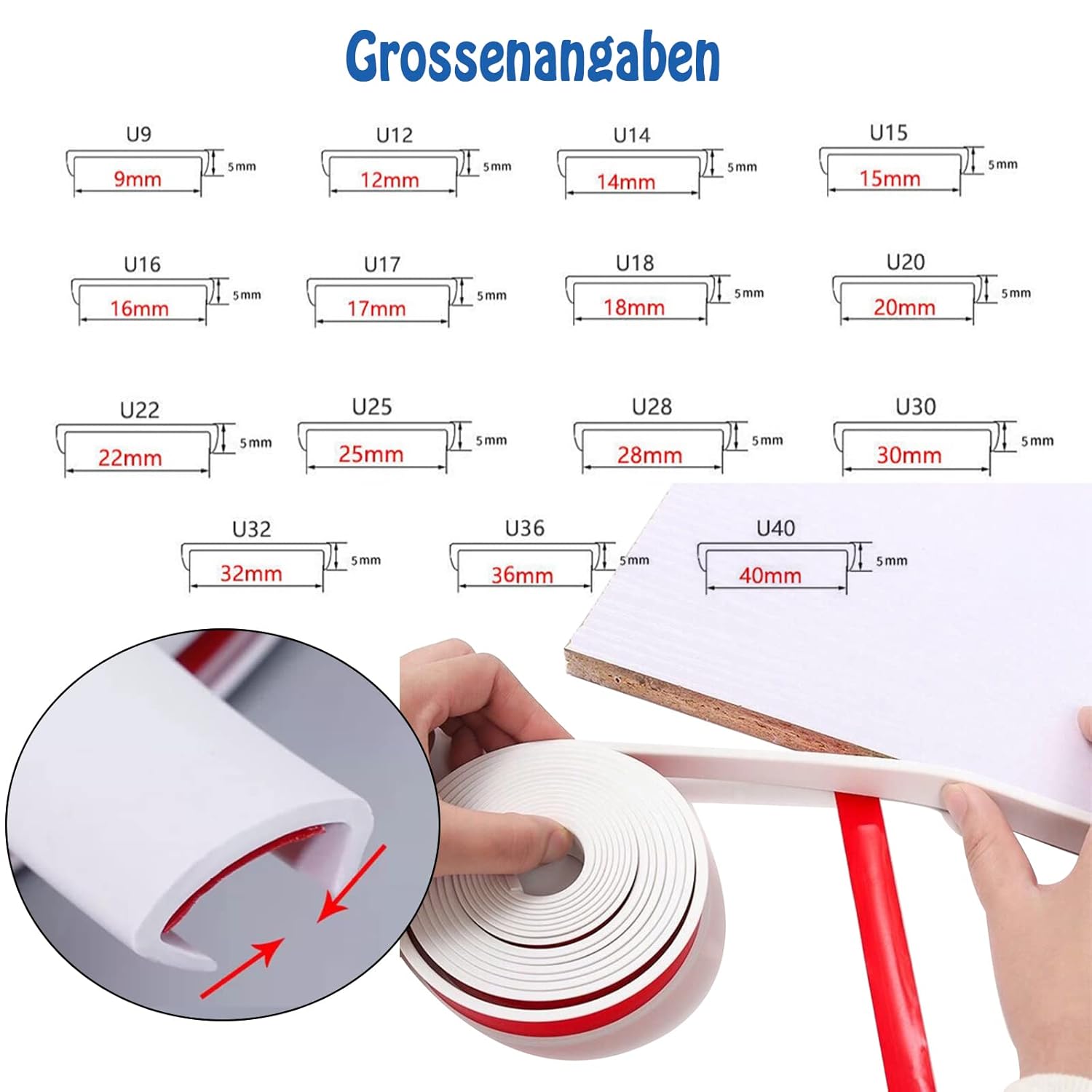 Thumbnail 4 de Kantenumleimer selbstklebend – U-förmiges TPE Kantenschutzband 20 mm x 3 m, Beige