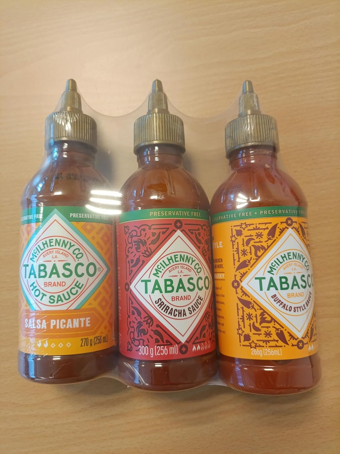 Detalle de Tabasco Squeeze Scharfe Soße Multipack – 3 × 256 ml, Sriracha, Buffalo, Salsa Picante
