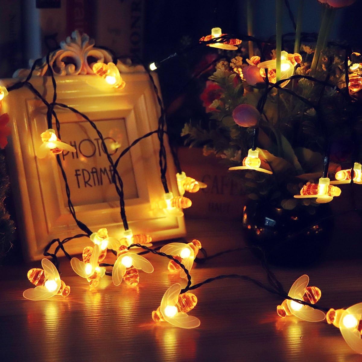 Thumbnail 1 de [50 LED] Solar-Lichterkette außen 7 m mit 8 Modi – warme Bienenlichter für Garten, Terrasse & Parties