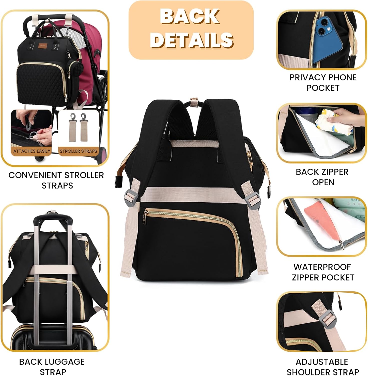 Thumbnail 3 de ROSEGIN Baby Changing Bag Backpack, large waterproof 1