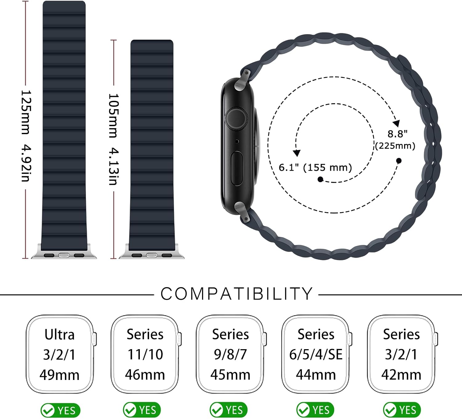 Thumbnail 4 de Tasikar Magnetic Straps for Apple Watch (Navy Blue) Silicone Band with Magnetic Closure – 49mm/46mm/45mm/44mm/42mm compatible
