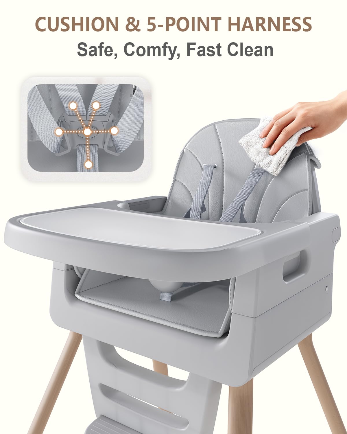 Thumbnail 6 de EverKiddo Convertible High Chair, 4 Modes, Foldable, Adjustable Tray and Footrest