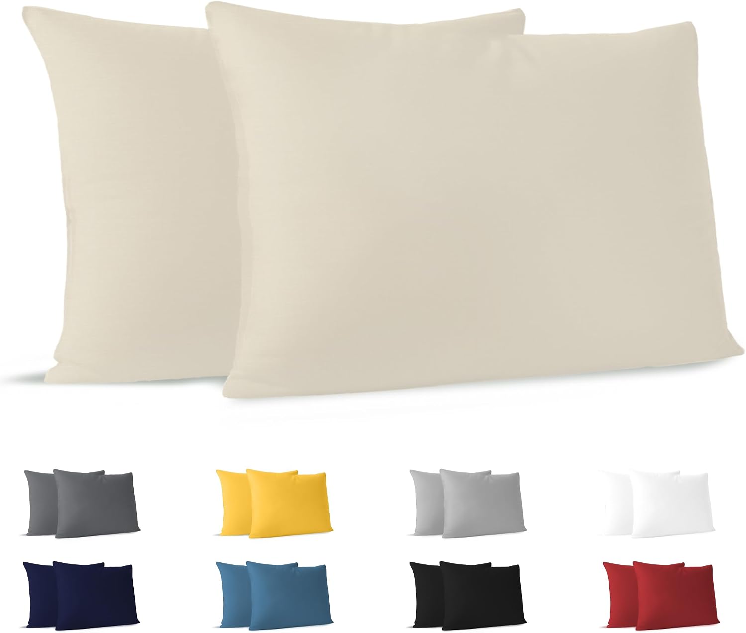 Detalle de Dreamzie Kissenbezug 40x60 Beige (2er-Set) aus 100% Baumwolle – OEKO-TEX
