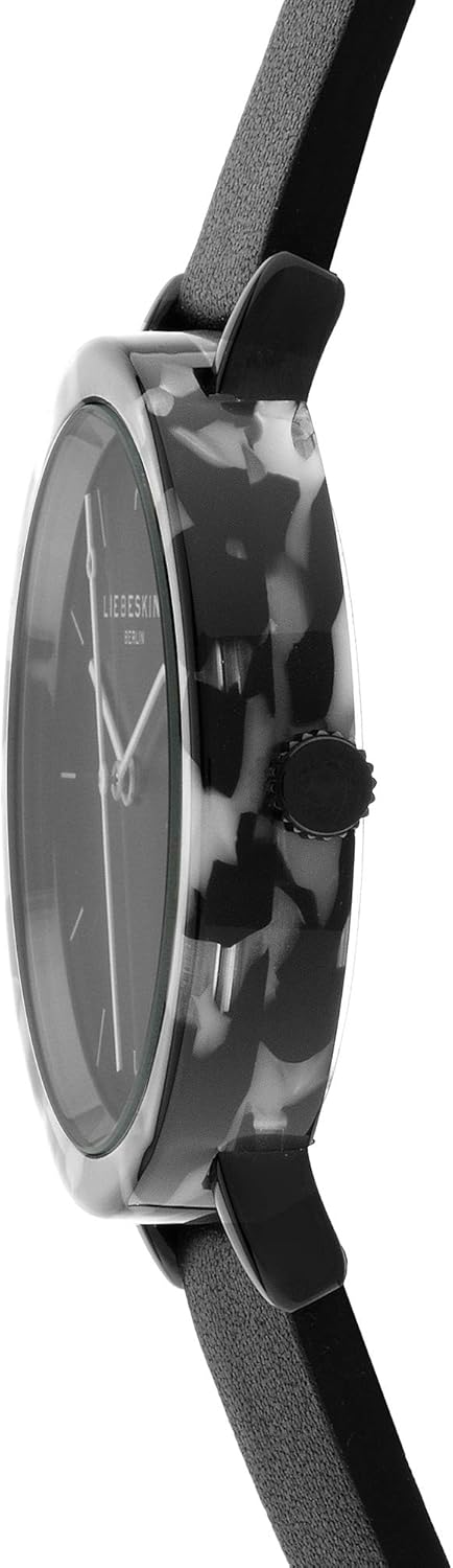 Thumbnail 2 de LIEBESKIND Damen-Armbanduhr mit rundem Gehäuse, gemustertem Acetat-Topring und Lederband