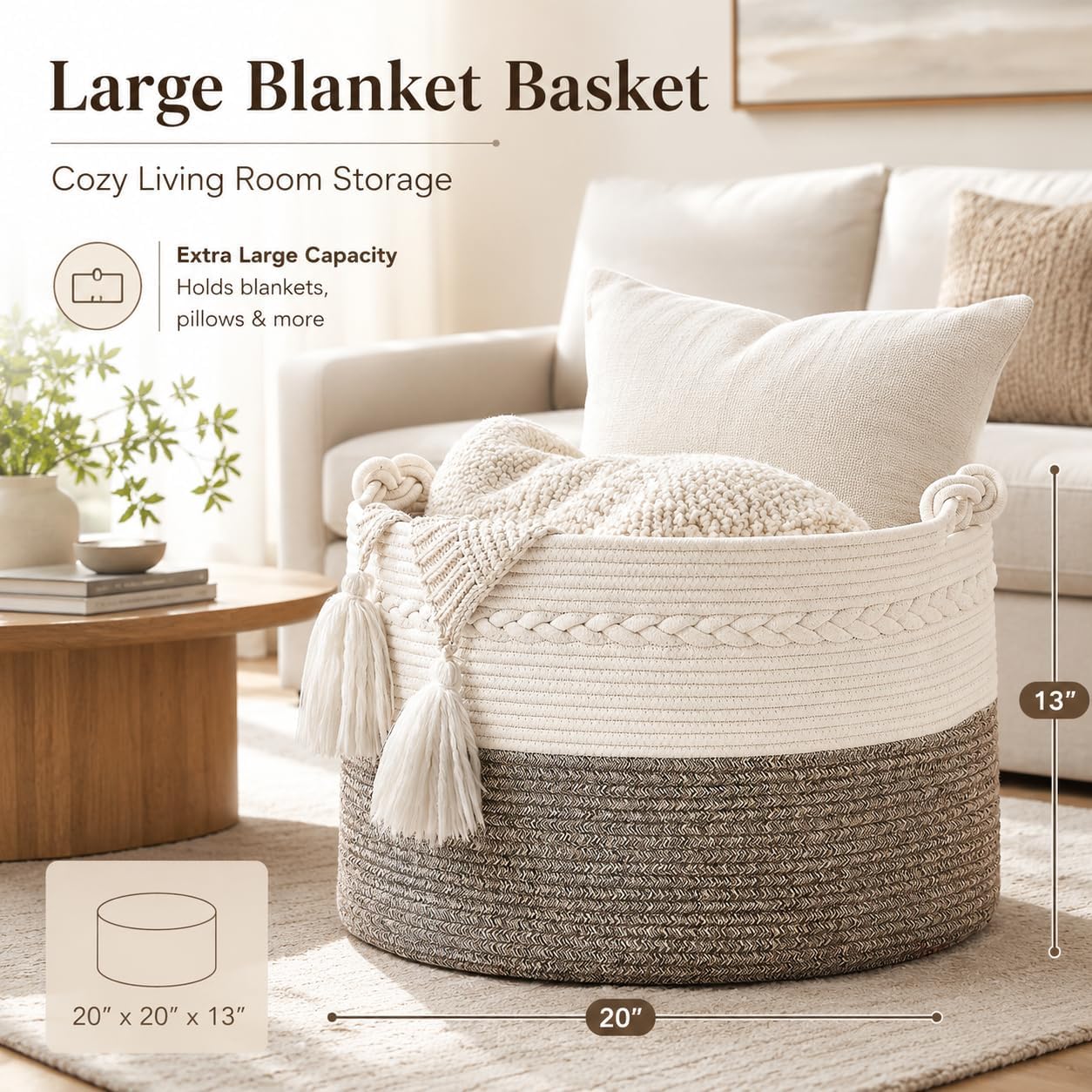 Thumbnail 1 de KAKAMAY Large Blanket Basket 20"x13"