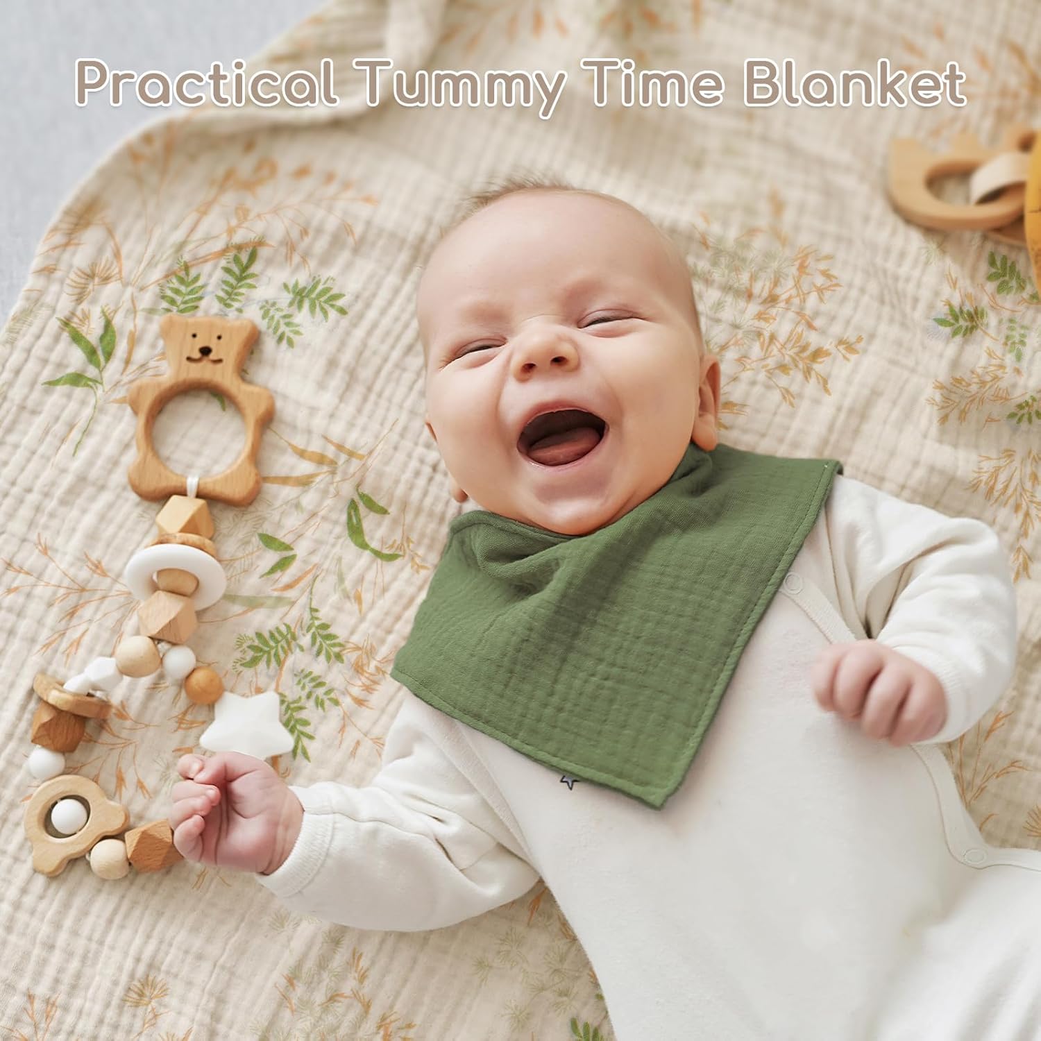 Detalle 2 de Yukkidds 60x60cm Muslin Cloths for Baby – 5 Pack, 100% Cotton Burp Cloths (Green Leaf)