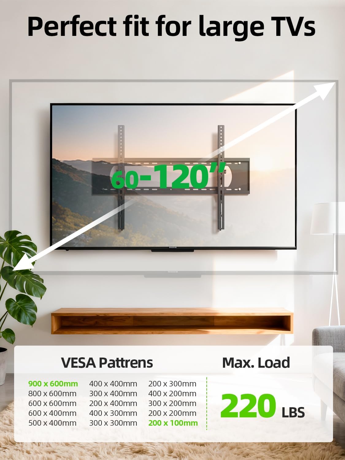 Thumbnail 1 de USX MOUNT Heavy-Duty Tilting TV Wall Mount for 60–120" up to 220 lb (Low-Profile, Ultra-Slim)