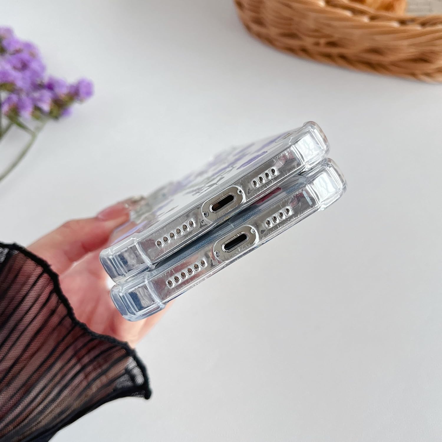 Thumbnail 4 de DEFBSC Weiche Hülle für iPhone 16 Pro Max – Transparente Florale Muster Hülle, rosa Kosmos