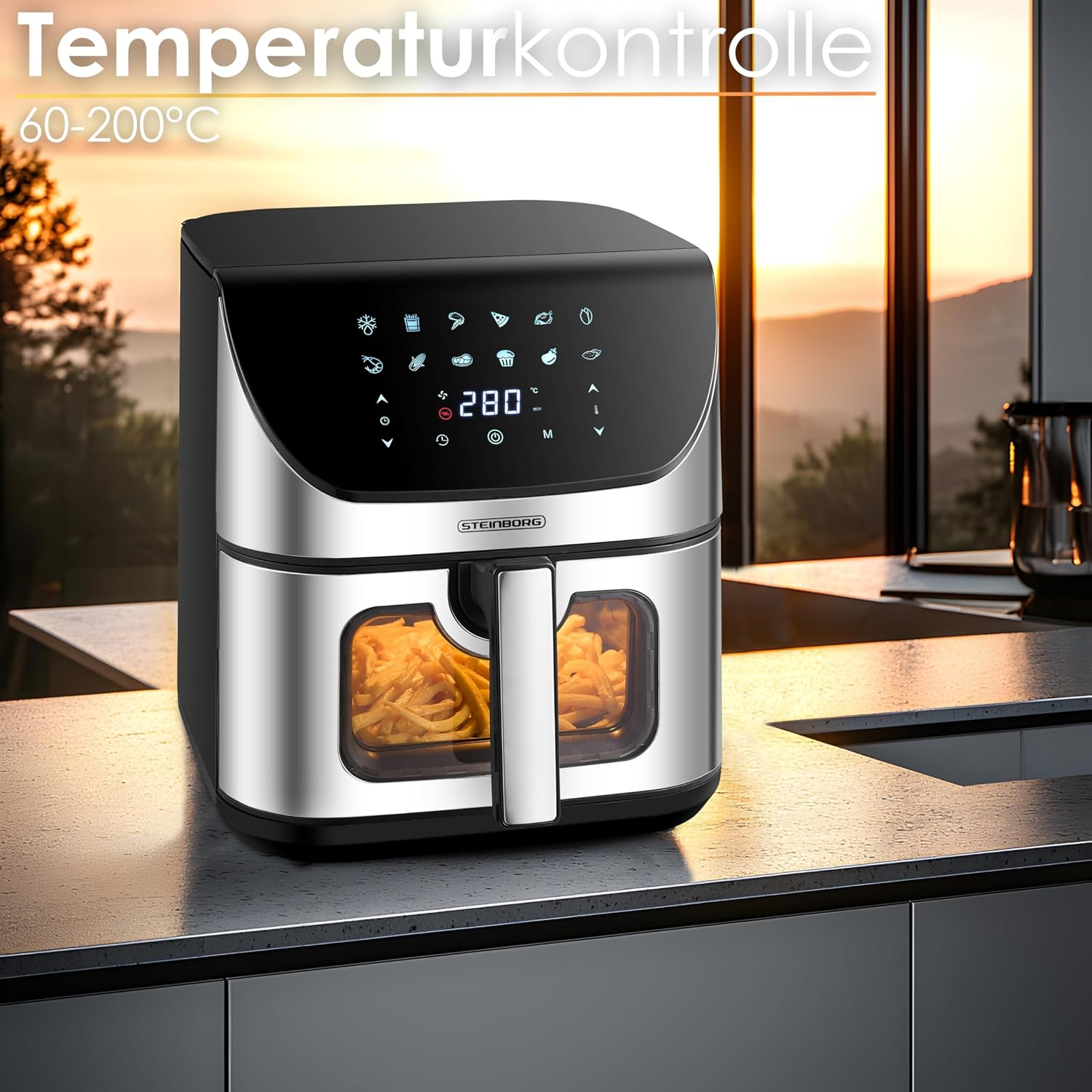 Detalle 2 de Heißluftfritteuse mit Sichtfenster – 8 Liter, 4-in-1, 60-Minuten-Timer, 60–200°C