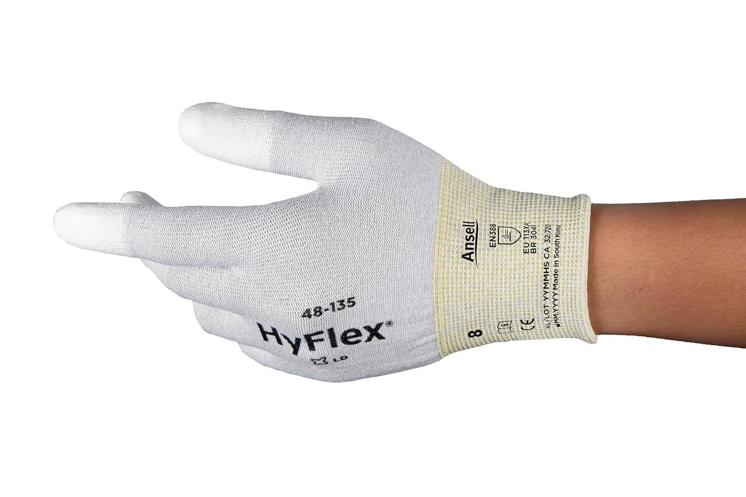 Detalle de Ansell HyFlex 48-135 Guanto Multiuso M – Bianco, palmo rivestito, anti-static, per fai-da-te e applicazioni meccaniche