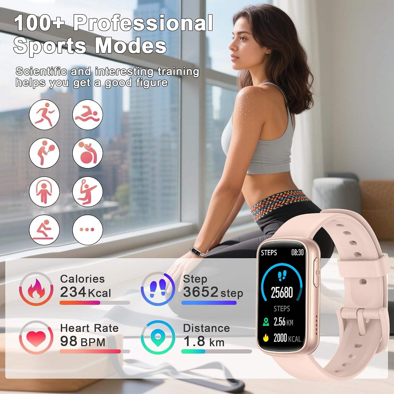 Detalle de Fitoncloud Smart Watches for Women – 1.47" Slim Fitness Smartwatch with BLE 5.3, 100+ Sports Modes and Health Monitoring