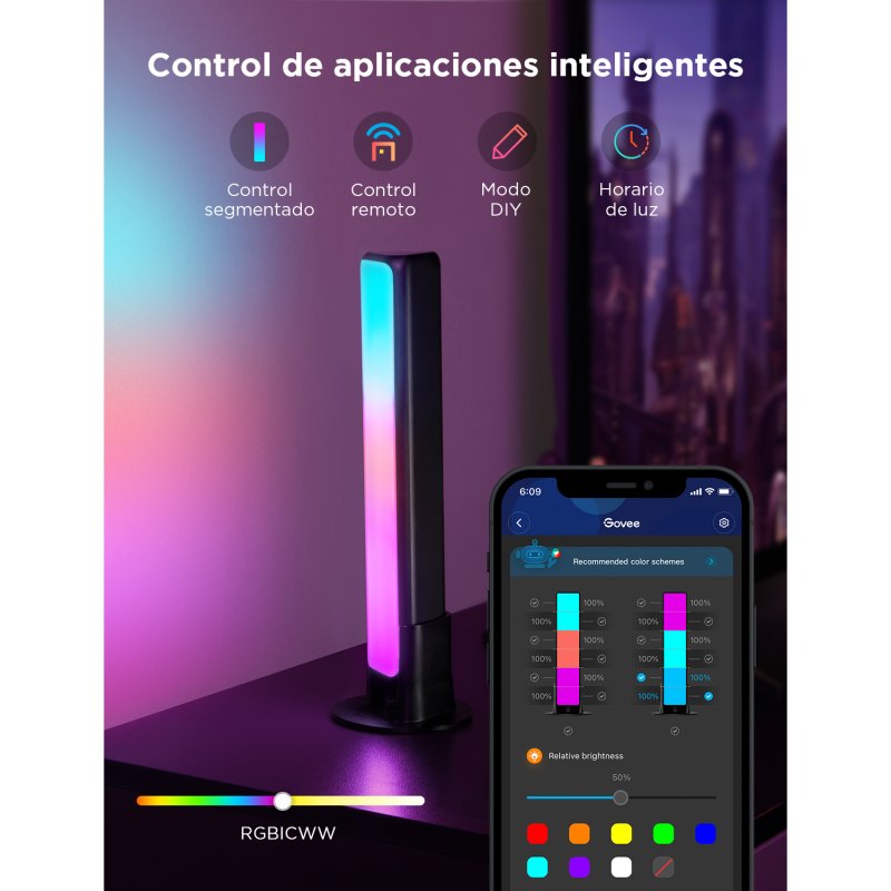 Detalle 2 de Govee H6056 Flow Plus: Barra de Luz LED RGBICWW con control por voz y app para TV y escritorio