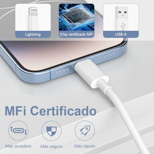 Thumbnail 1 de BSTOEM Cable Cargador para iPhone | Pack 2 cables USB-A a Lightning (1 m + 2 m) con certificación MFi