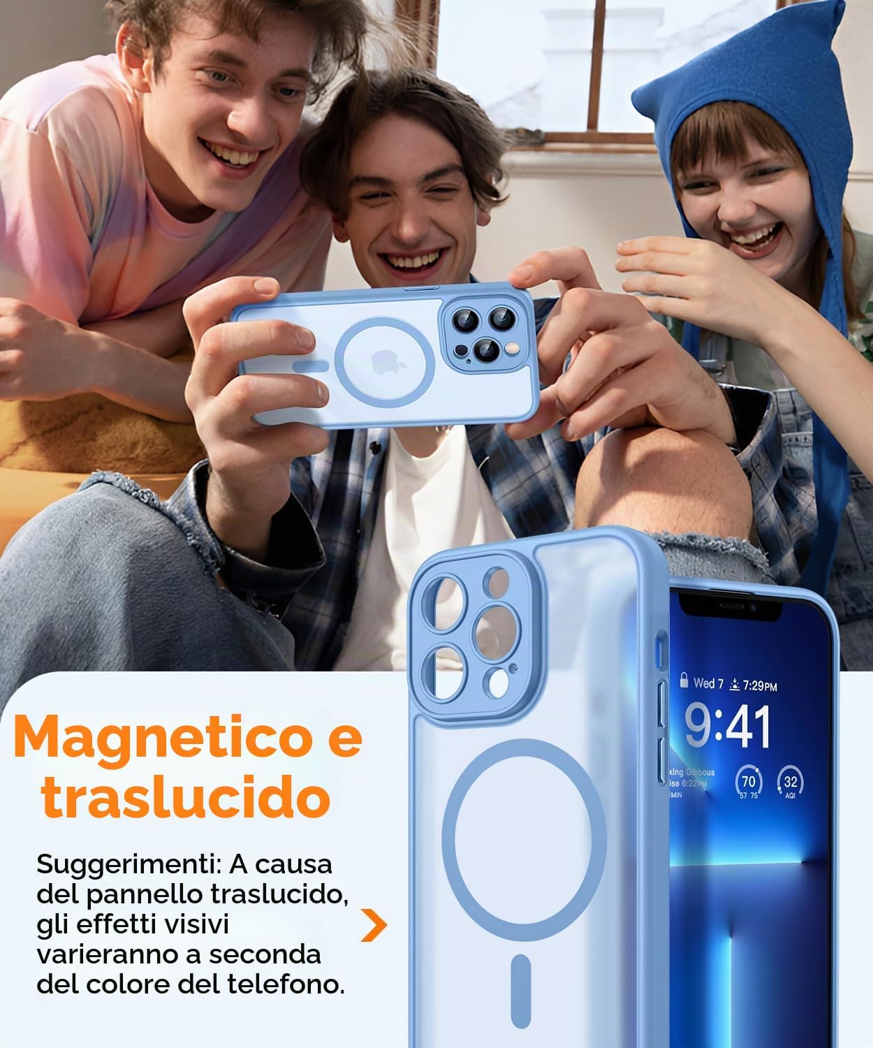 Detalle de CANSHN Cover Magnetica per iPhone 13 Pro 6,1'' – Protezione completa della fotocamera, materiale opaco e compatibile MagSafe