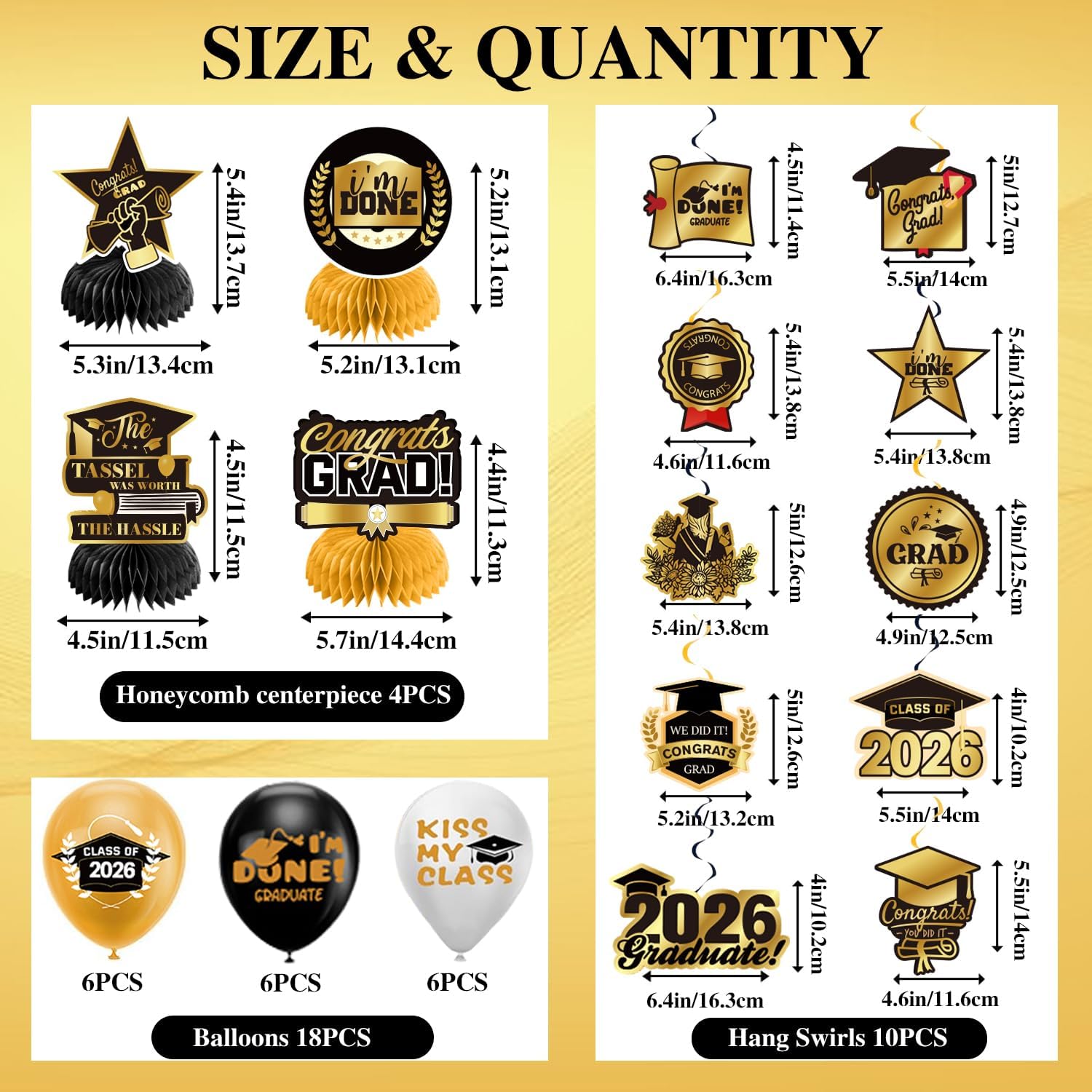 Detalle 2 de Graduation Decorations 2026 Gold Themed Set (Congrats Grad Banner, Backdrop, Balloons & Streamers) — Complete Party Supplies for Class of 2026
