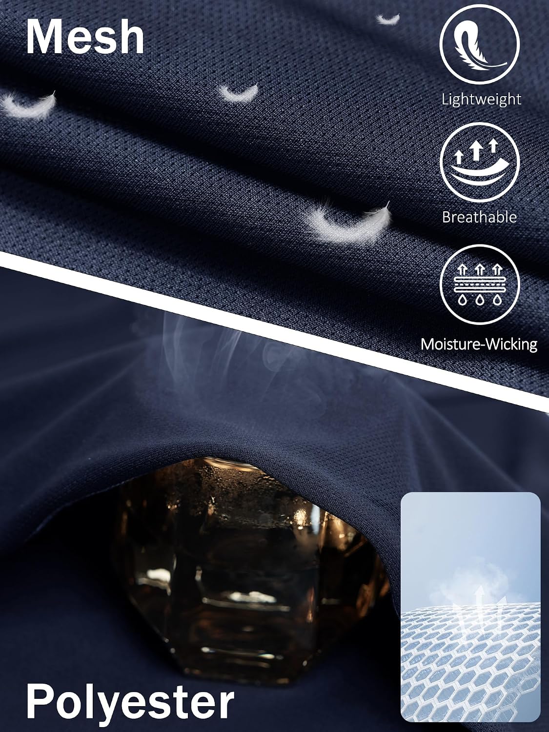 Detalle de KEFITEVD men’s tracksuit bottoms open hem quick-dry mesh joggers with zip pockets