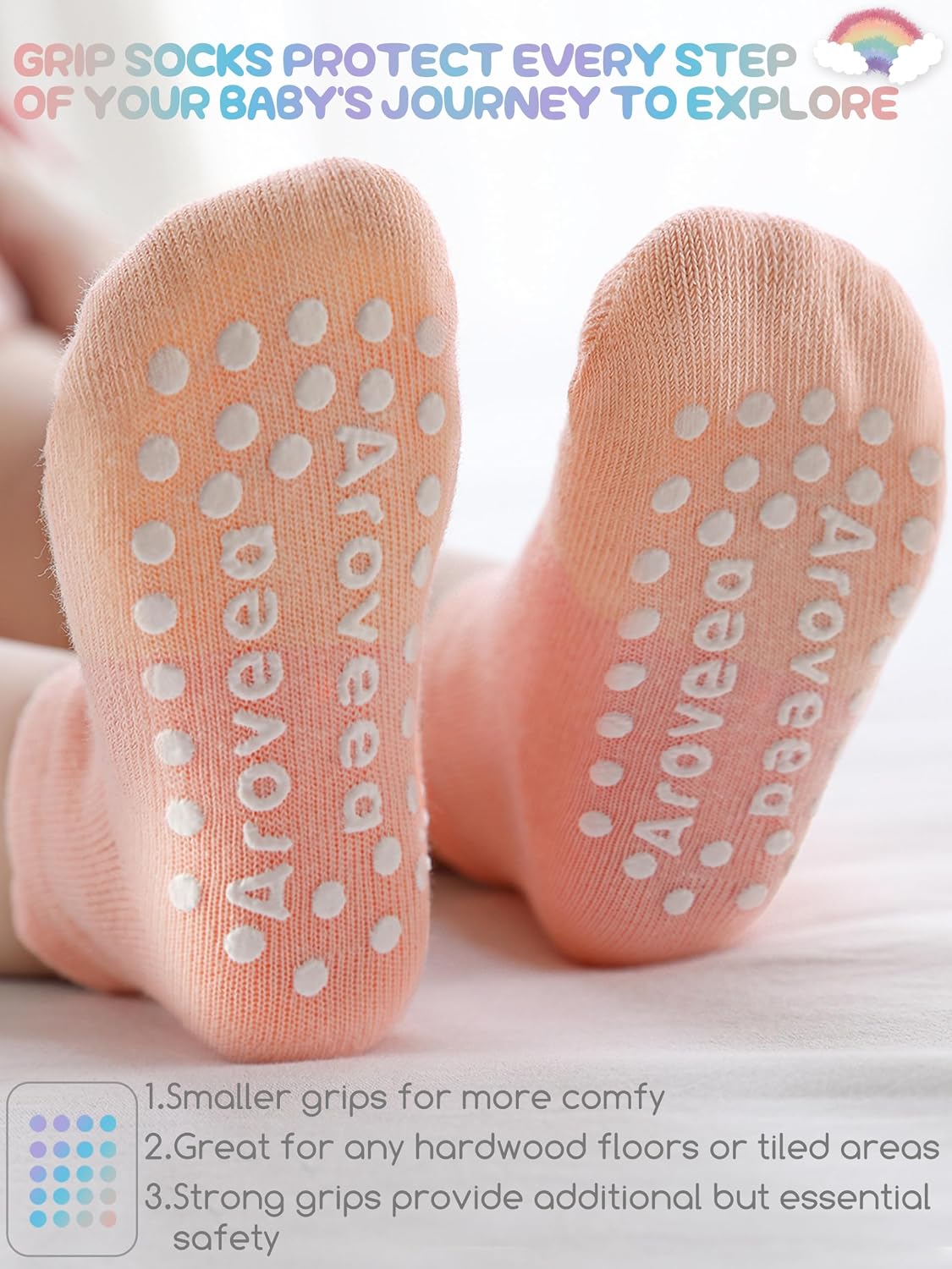 Thumbnail 2 de Aroveea Ar-sock1 Toddler Grip Socks, Cotton-Rich Ankle Socks, 12-Pack