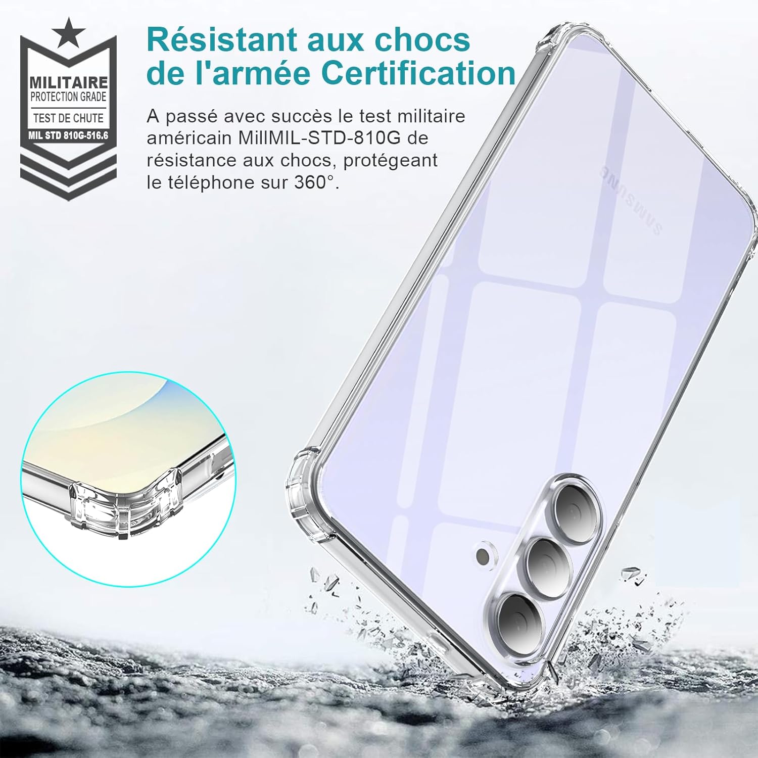 Thumbnail 3 de LeYi Coque transparente Samsung Galaxy S25 FE 5G avec protection 360° et 2 verres trempés