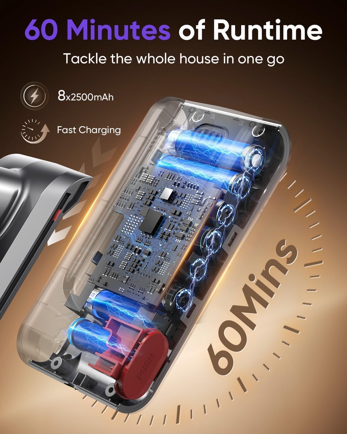 Detalle de 550W 45KPa Cordless Vacuum Cleaner – Self-Standing Stick with Auto Mode, 60 Min Runtime and Wall Mount (Red)