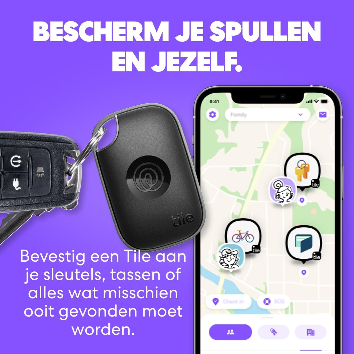 Detalle 2 de Life360 Tile Pro Bluetooth-tracker, set van 4 zwart/wit met vervangbare batterij