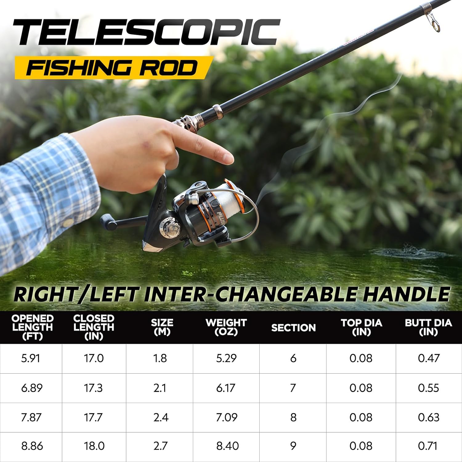 Thumbnail 1 de PLUSINNO Fishing Rod and Reel Combos: Carbon Fiber Telescopic Kit for Saltwater and Freshwater