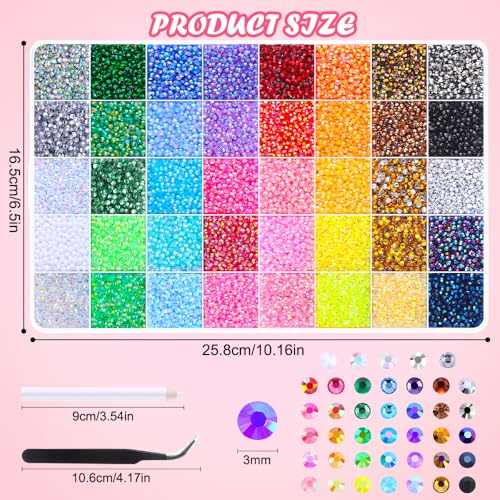 Thumbnail 1 de JOLCEEY 36000pcs Nail Art Rhinestones – 3mm Flat Back Gems in 40 Colours with Pick Up Tweezers and Pen