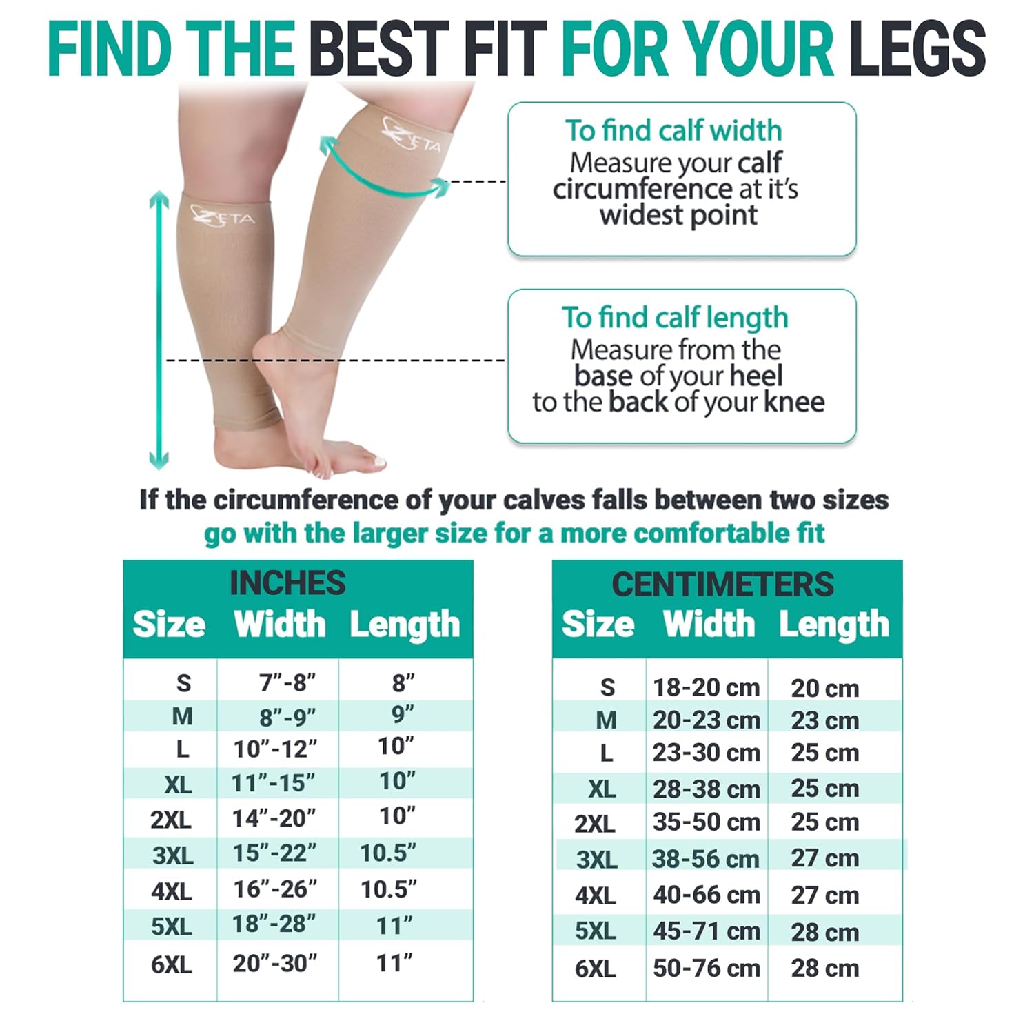 Thumbnail 1 de Zeta Wear Plus Size Support Leg Sleeve (Short Length, Wide Calf) – 2XL Nude Compression Leg Sleeve