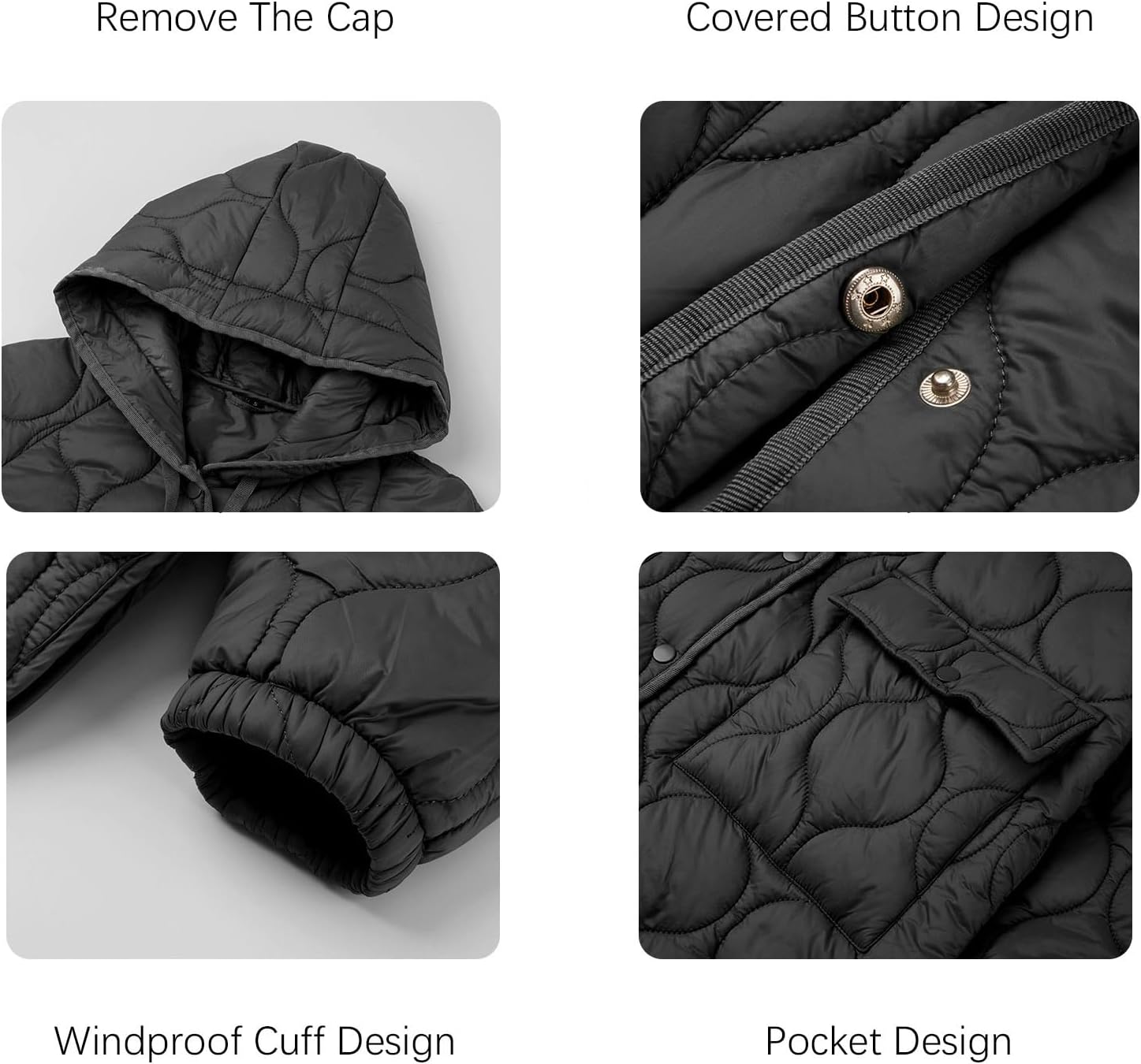 Detalle 2 de RISISSIDA Women's Quilted Hooded Puffer Jacket, Lightweight and Packable