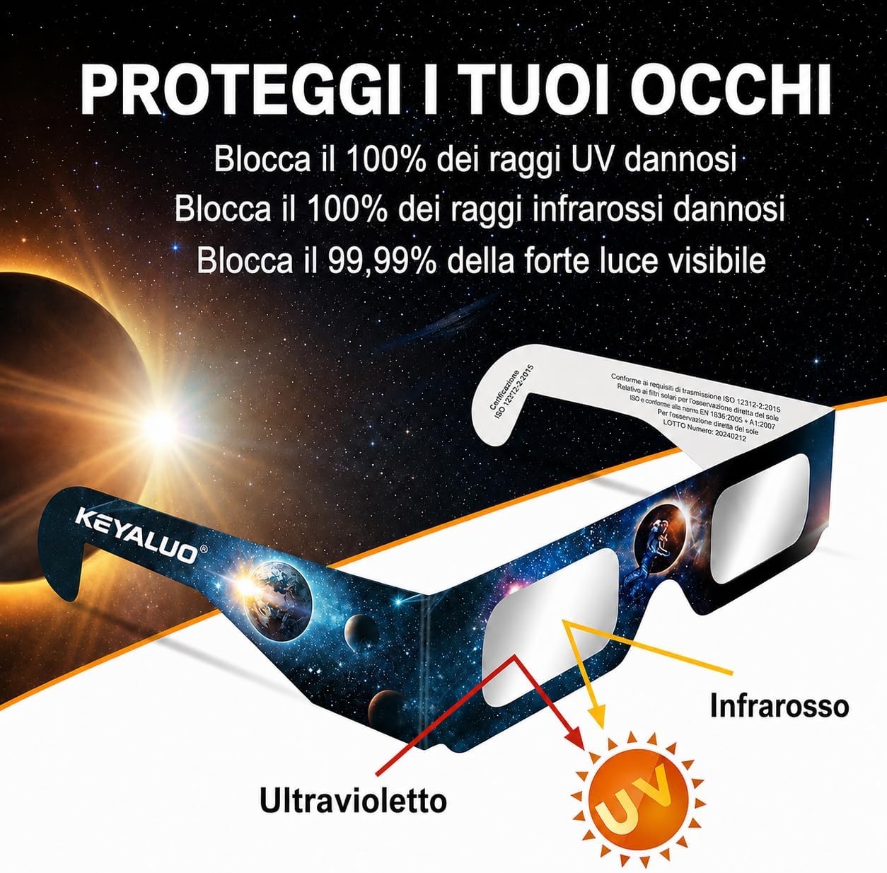 Thumbnail 4 de Keyaluo 6/12 Occhiali eclissi solare: protezione certificata per l’osservazione diretta