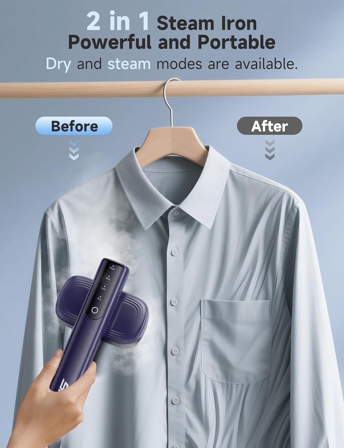 Thumbnail 2 de Sundu 2-in-1 Portable Steamer Iron for Clothes (Blue) – 15s fast heat-up, 4 modes