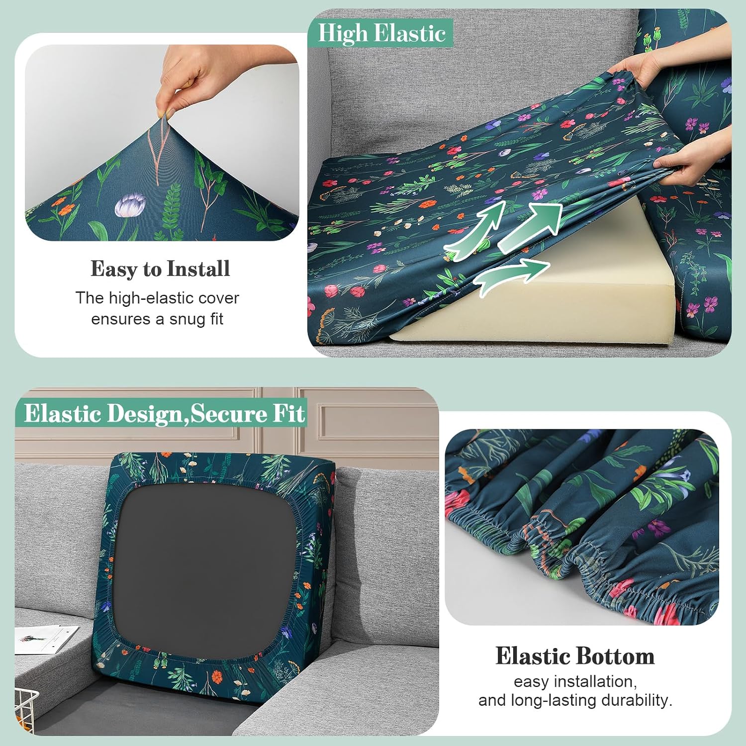 Detalle 2 de pickyNproud XZFBW000610-M-FBA Patio Cushion Covers, 8-Pack, Green Floral Stretch