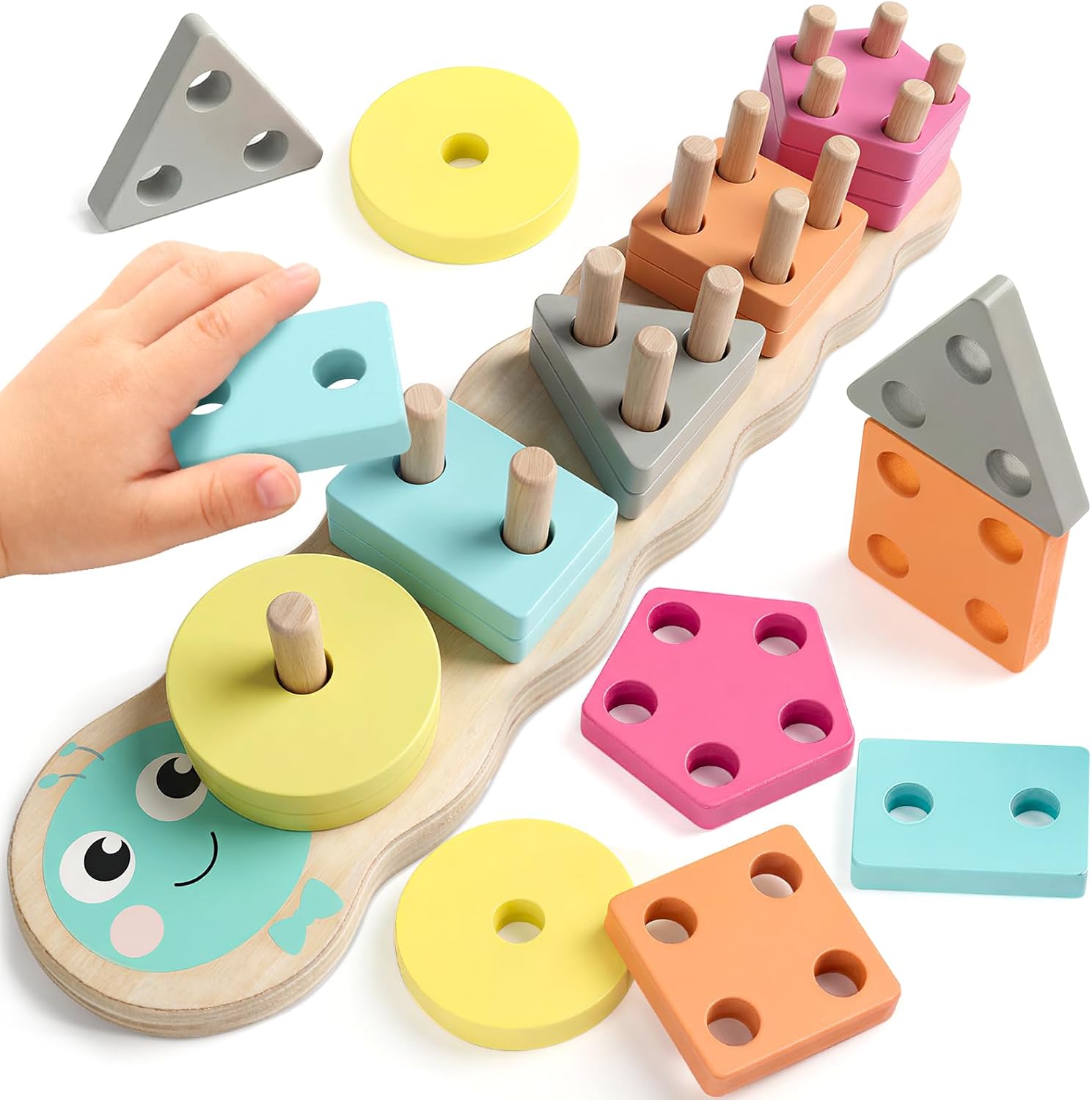 Rtomry Montessori Holzspielzeug ab 1 Jahr – Steck- und Motorikspielzeug im Raupen-Design