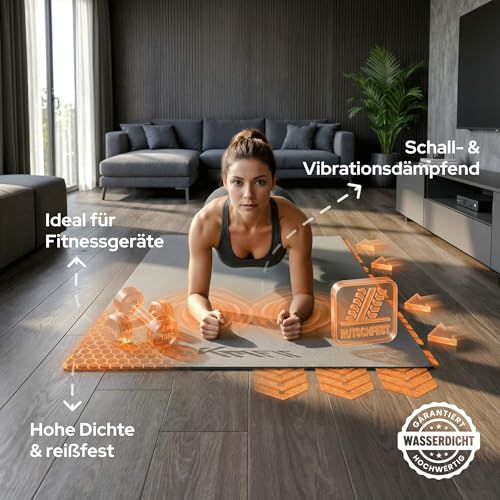 Detalle de KM-Fit Bodenschutzmatte 120x60x0,8 cm – rutschfeste Unterlage für Fitnessgeräte und Boden